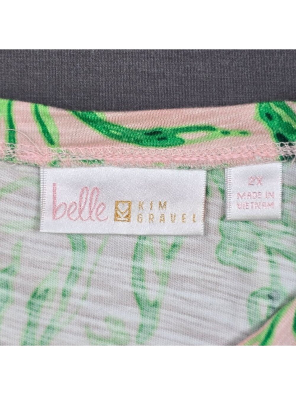 Belle Kim Gravel 2X Long Sleeve Top Pink & Green Floral V-Neck Cotton Modal - Picture 2 of 4
